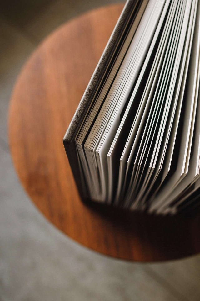 The pages of a luxury wedding album from a UK supplier perfectly on display