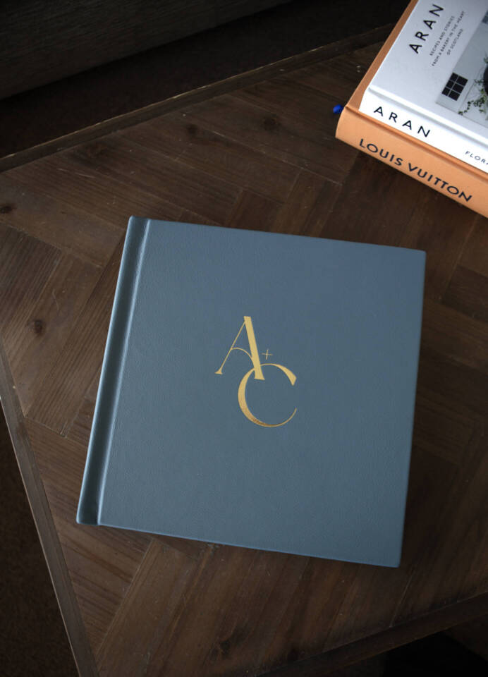 Large wedding album trends with a logo gold foiled 