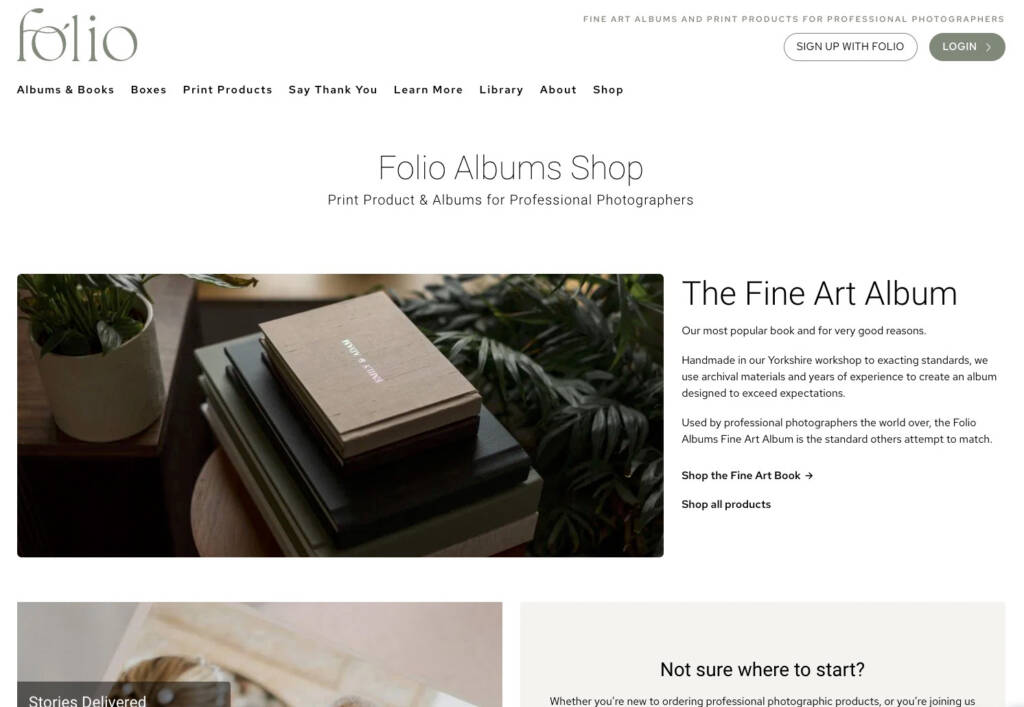 Screenshot of the Folio Albums website shop page