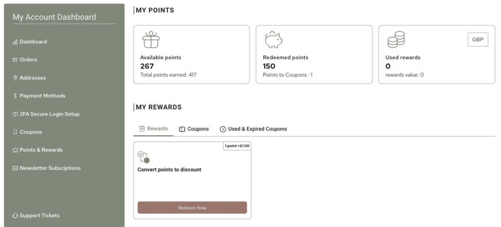 Screenshot of photographer's reward points within their dashboard on the Folio Albums website