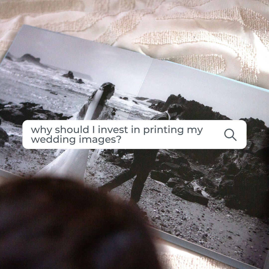 Instagram content of a search bar asking why should I invest in printing my wedding images for Instagram content 