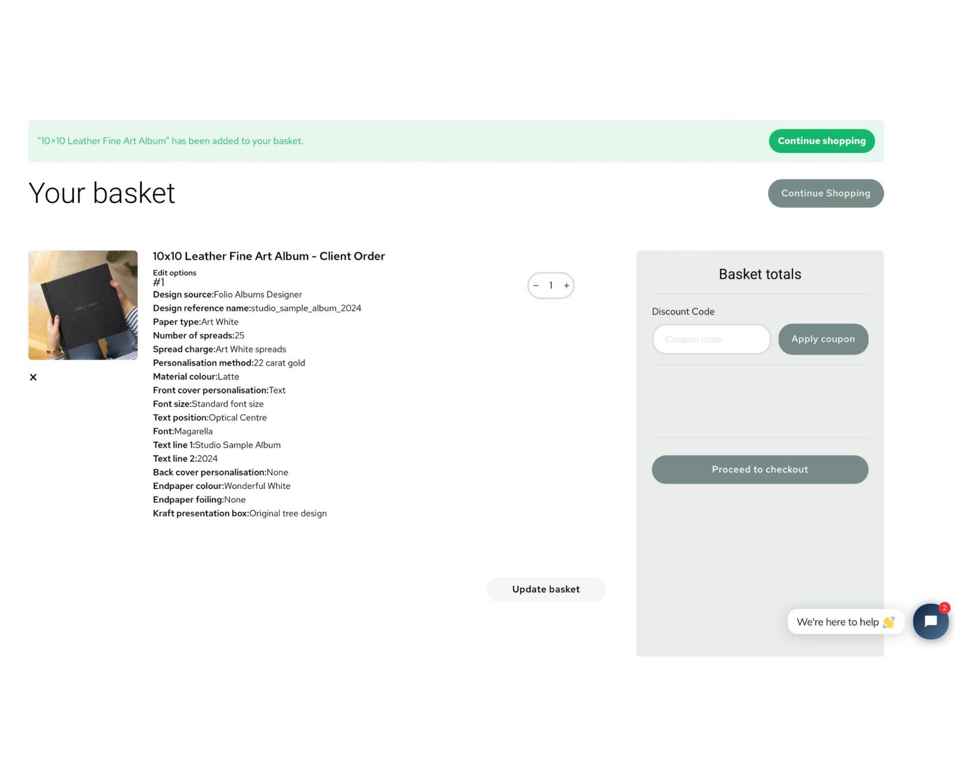 screenshot of folio albums basket 