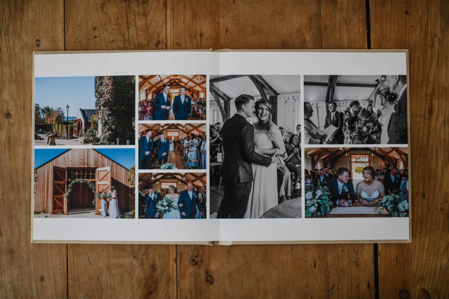 wedding album close up on a wooden table 